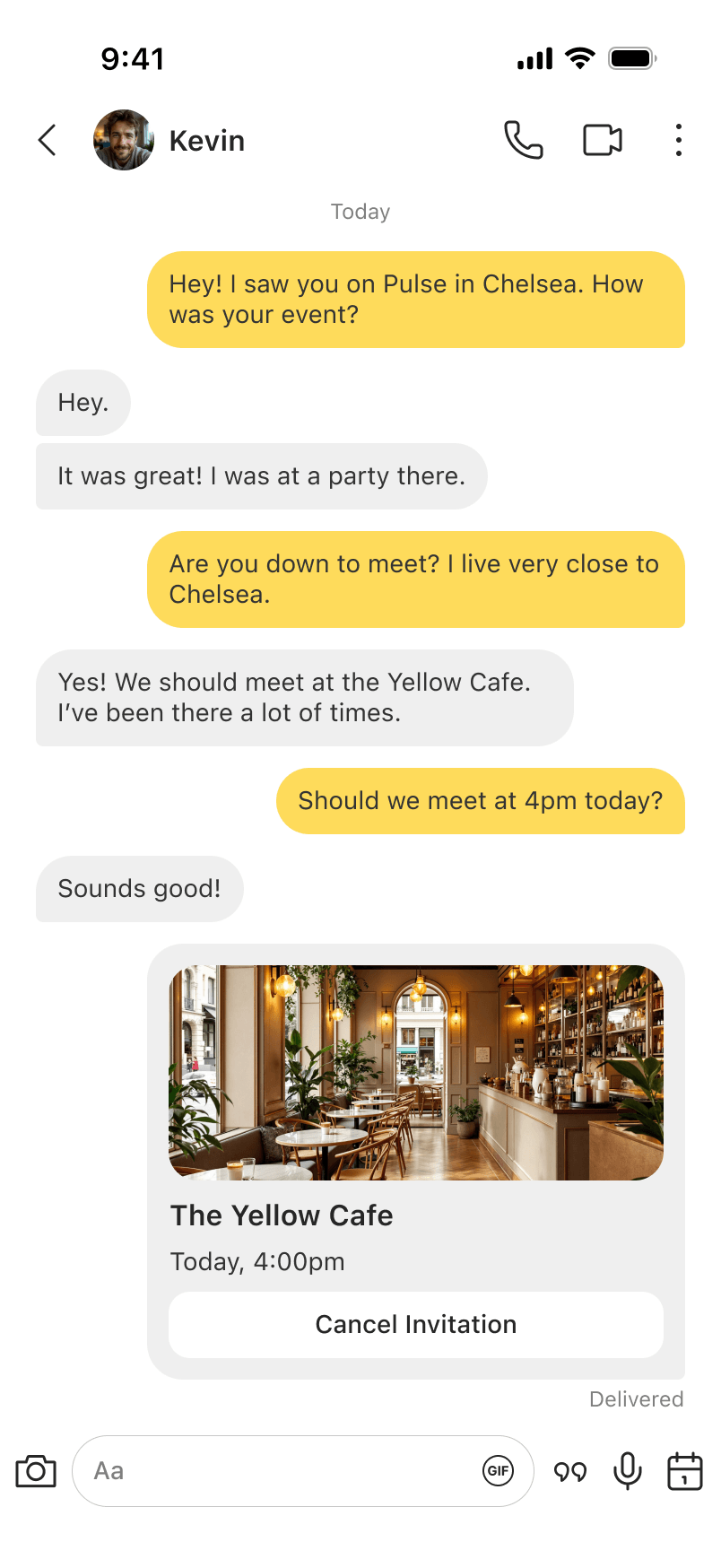 Invitation sent in chat