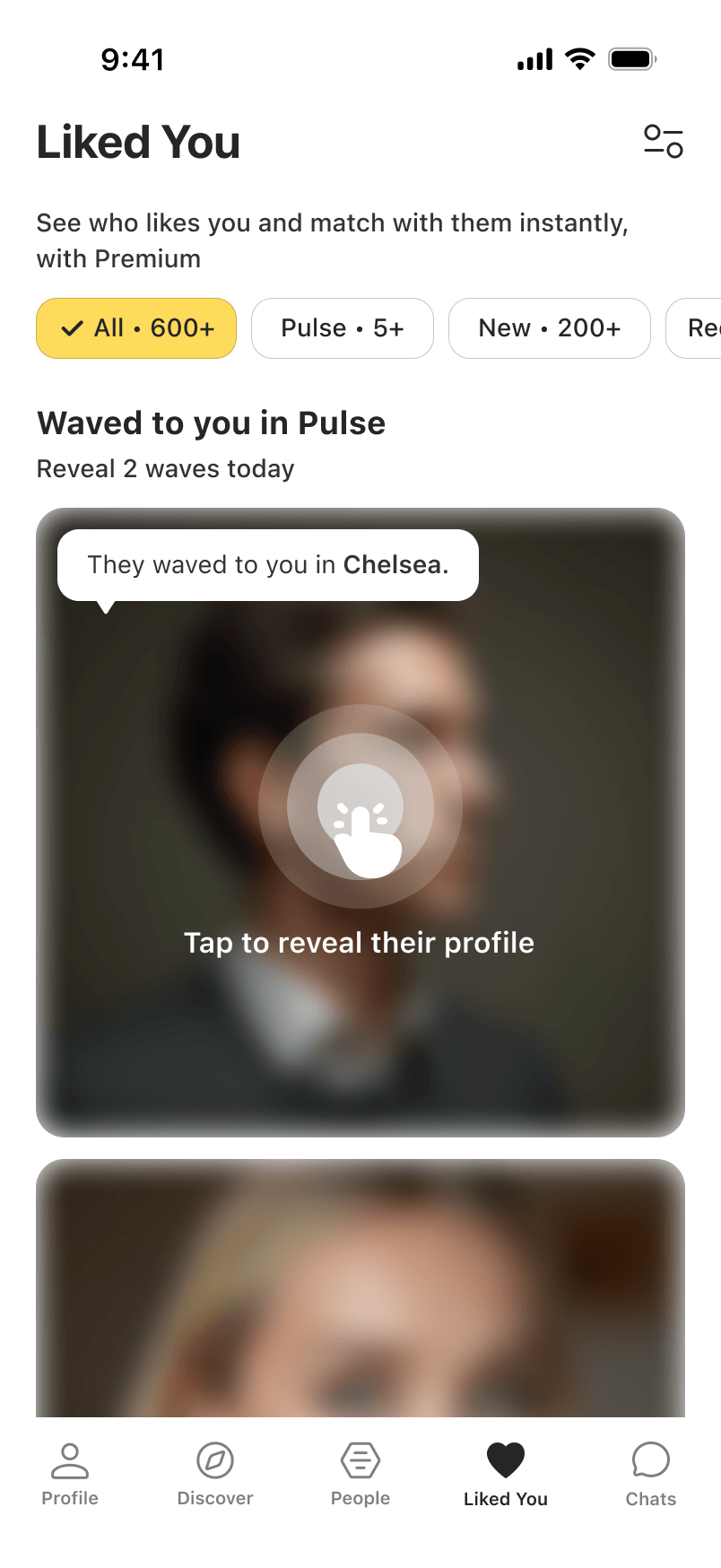 Liked You tab showing Pulse waves