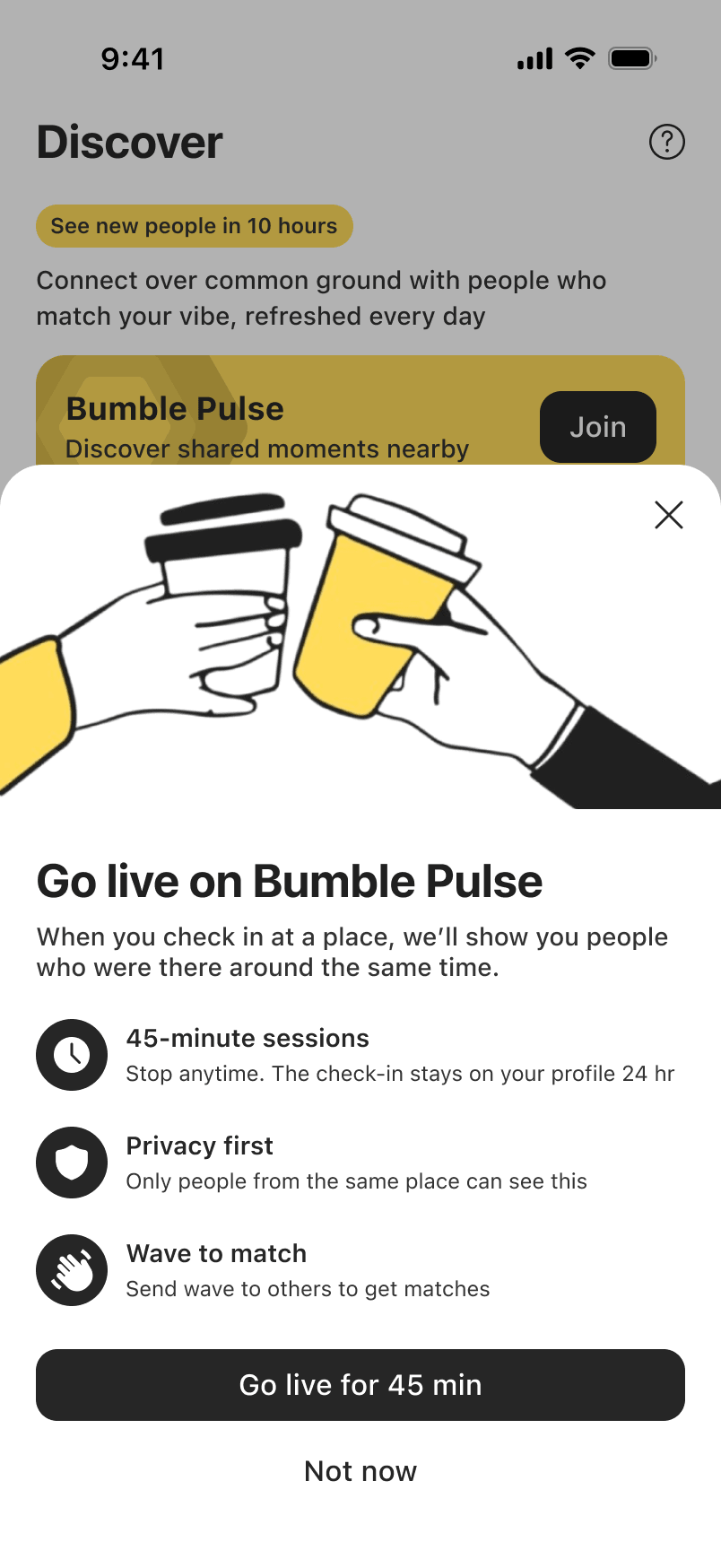 Pulse check-in pop-up