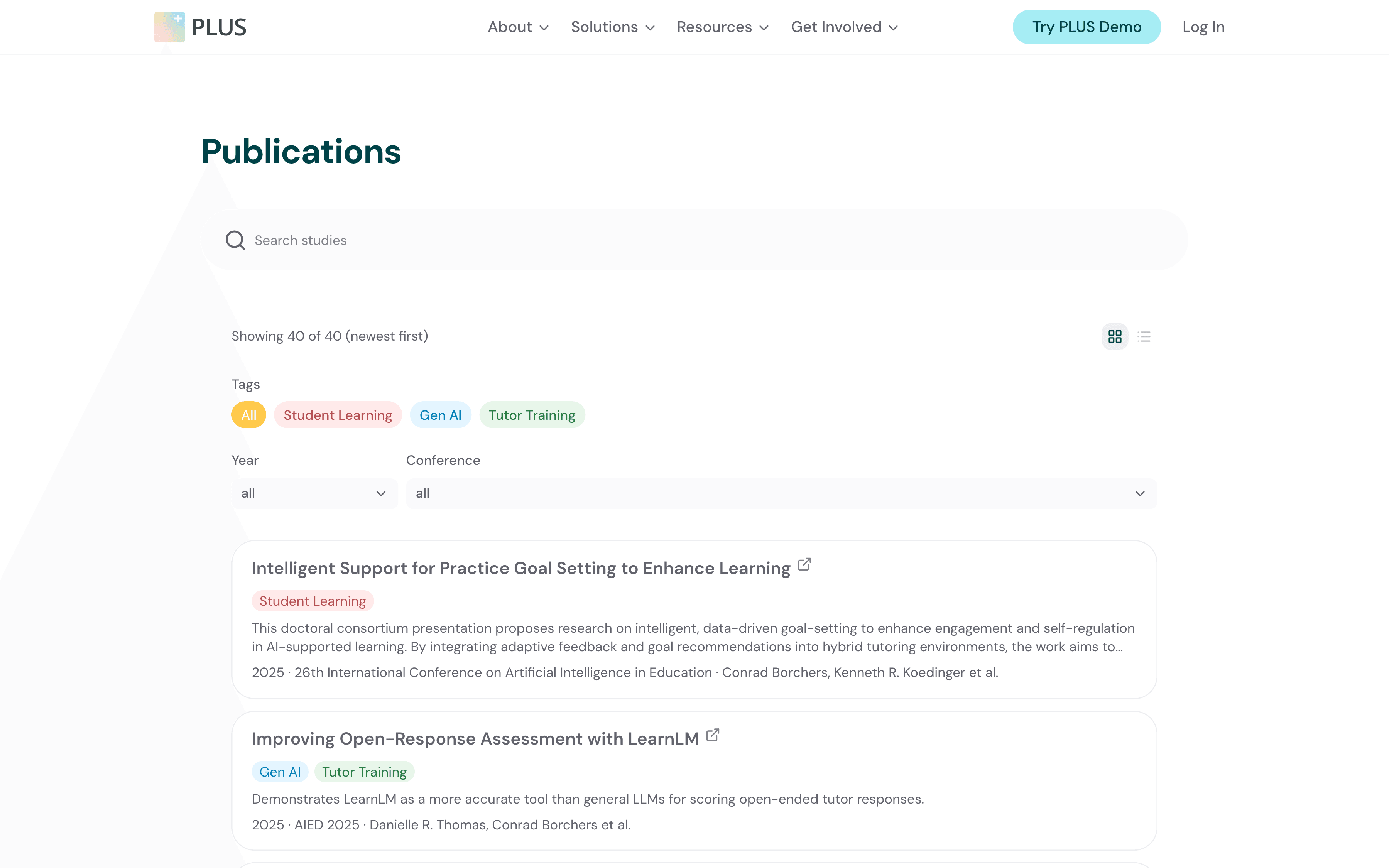 The live publications page