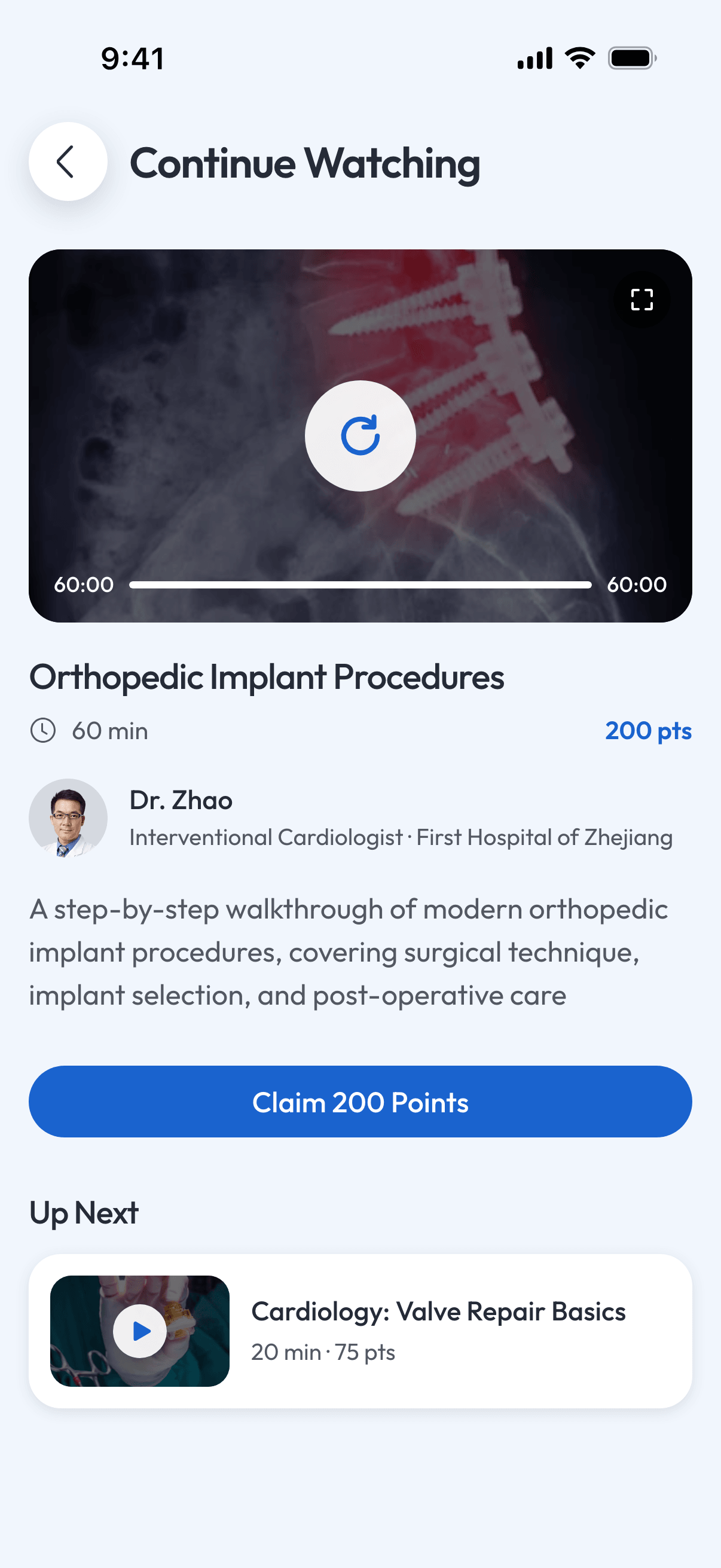 Video watch page with progress
